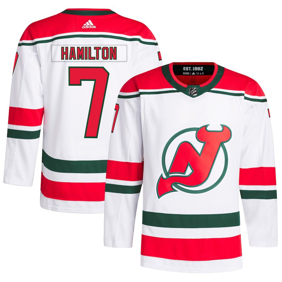 Men New Jersey Devils 7 Dougie Hamilton adidas White 2022-23 Heritage Primegreen Authentic Pro NHL Jersey